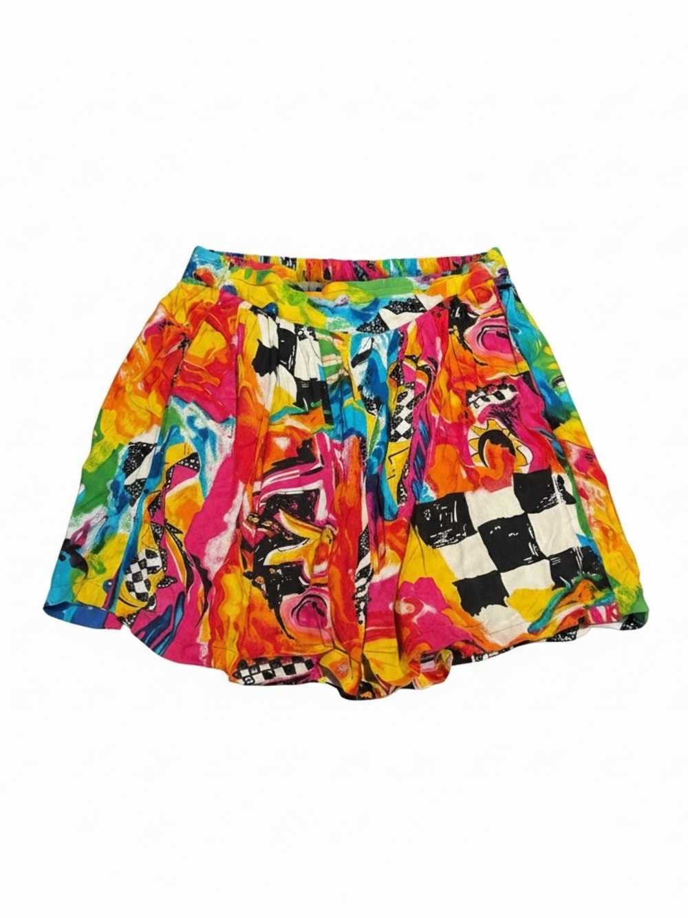 Frazzle 80s 90s Vintage High-Waist Multicolor Abstract Print Shorts